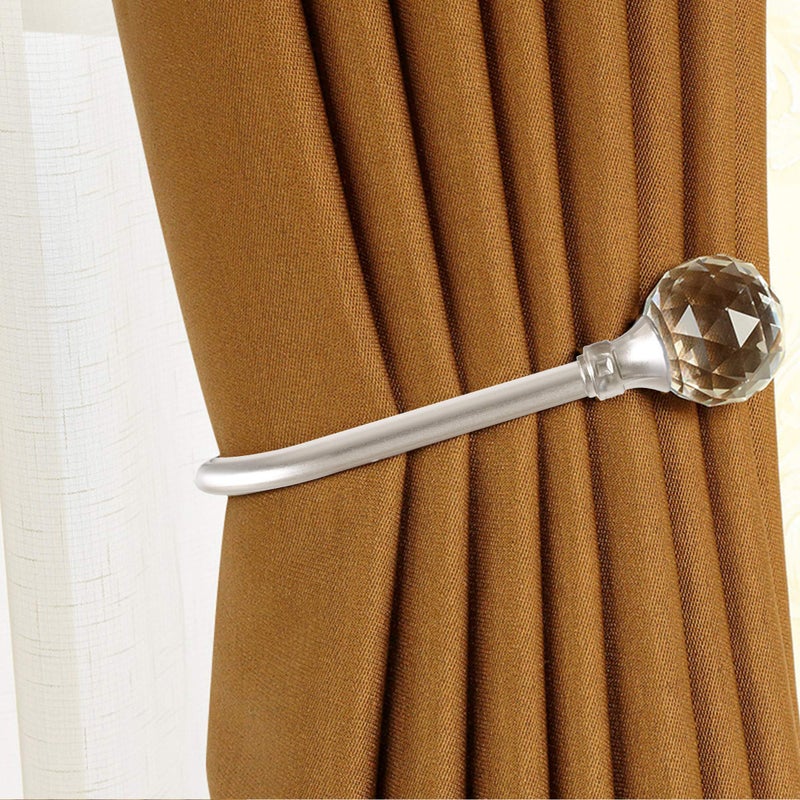 HEMOUR Curtain Holdback, 4Pcs Wall Mounted Drapery Tiebacks with Clear Crystal Ball, Heavy Duty Metal Decorative Window Drapery Curtain Holder Curtain Hooks with Screws, Sliver - Image 5